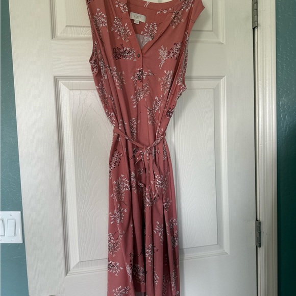 LOFT Pink and Orange Sleeveless Maxi Dress Casual V-neck - Picture 2 of 4